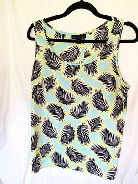 attention Black Feather-Print Tank Top on Light Blue